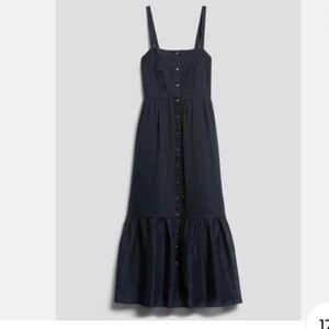 Banana Republic Navy Linen Button-Front Maxi Dress L